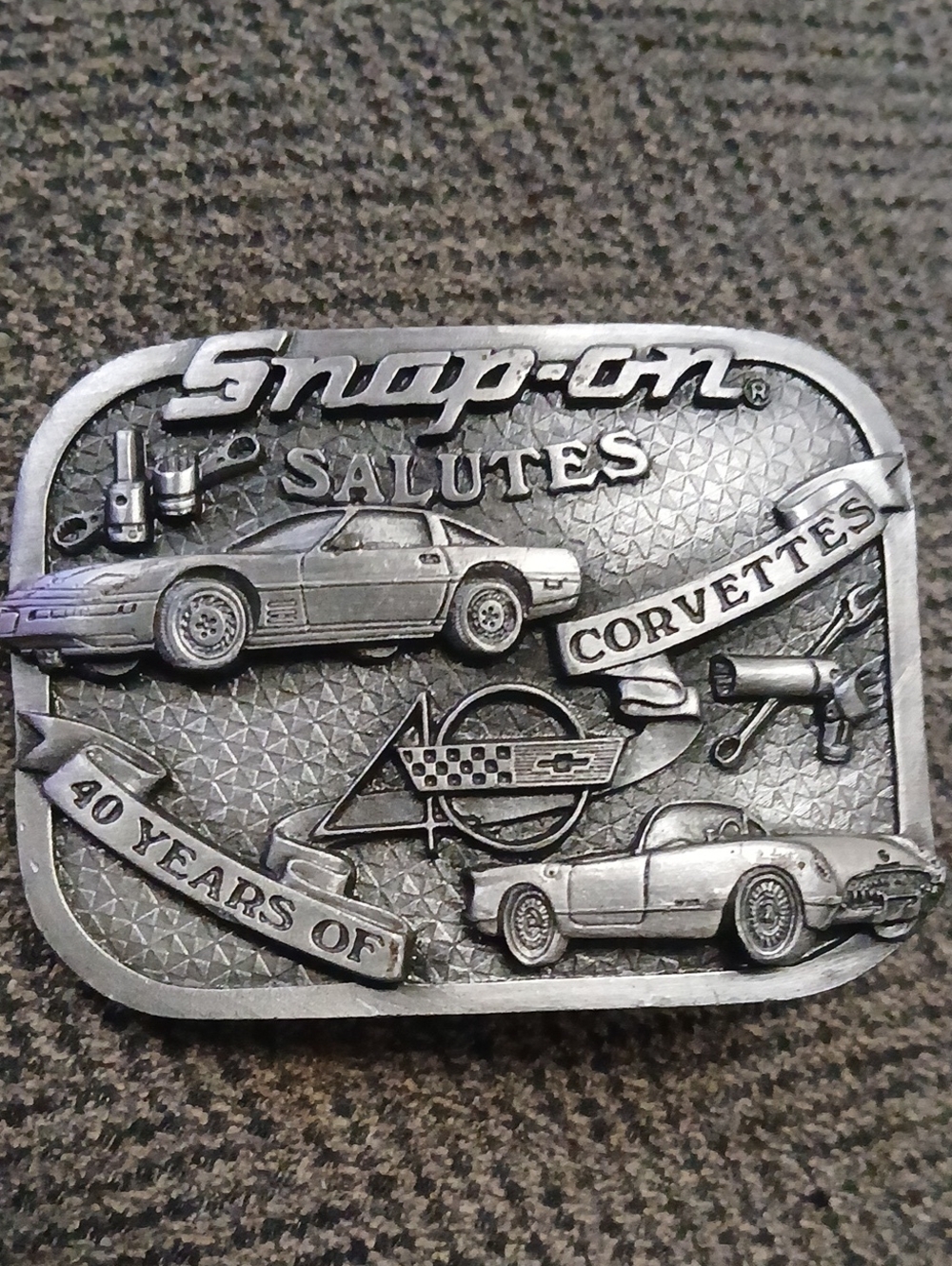 Snap-on Salutes Corvettes Commemorative 40 Years  Belt Buckle - Silver Tone 1993